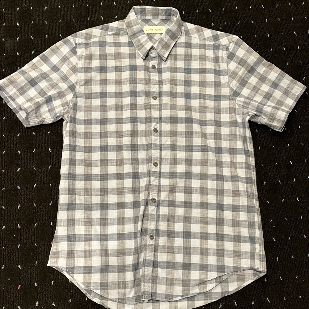 Coastaoro Short Sleeve Blue Plaid Casual Shirt Size Large Men's